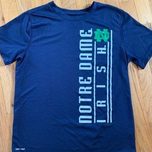 Notre Dame - Youth Large 14/16 Shirt - Dri Tek - Navy and white with green logo